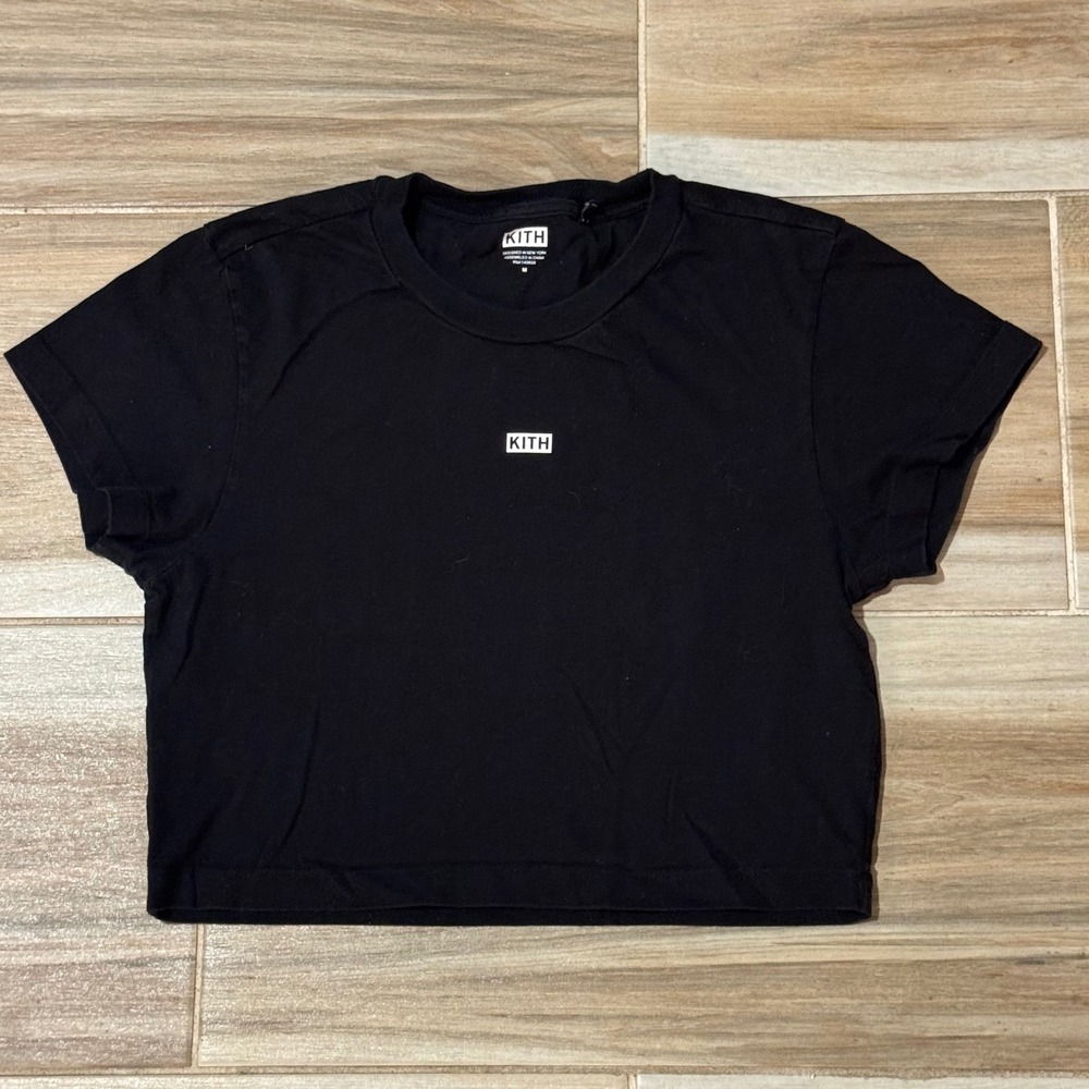 Kith Womens Box Logo Cropped T-Shirt Black Cotton Size M RN140659